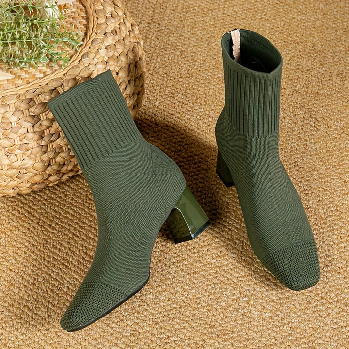 Paulette™ – Comfortabele tricot enkellaarsjes met stabiele en flexibele hak
