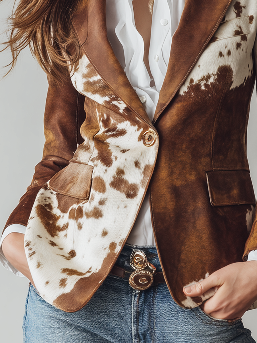 Agathe | Vintage Blazer Geprint Koe Eco-Verantwoord