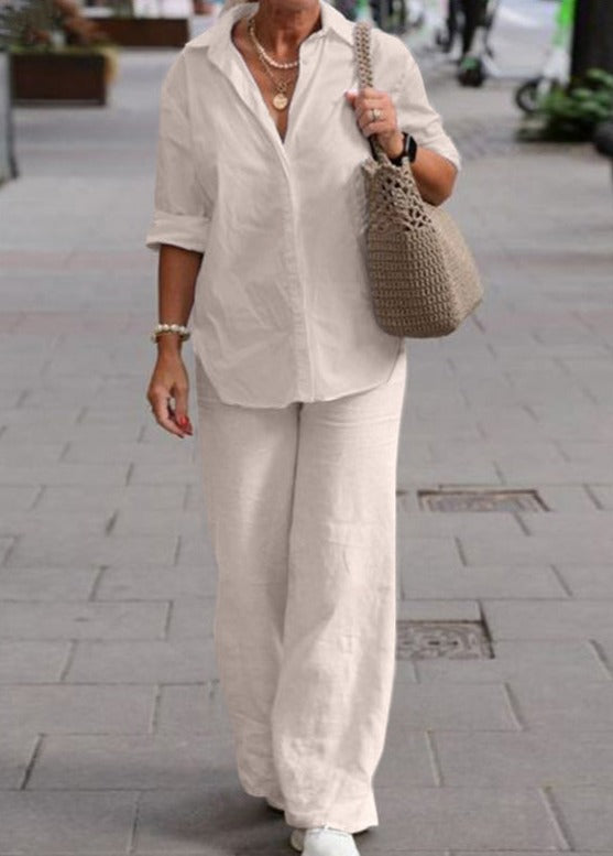 Denice™ Elegante Casual Twee-delige Set | Ontspannen Knopshirt en Wijde Broek