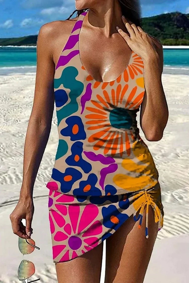 Fiesta | Bloemige tankini-set met grafisch ontwerp dat de buik bedekt