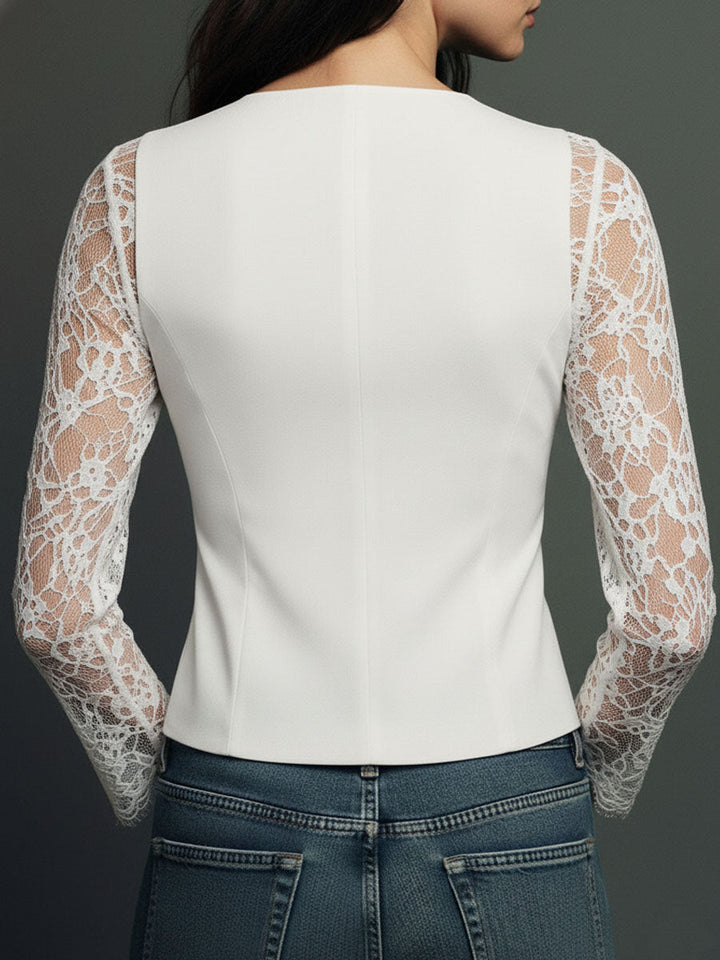 Noémie | Hoge Zwarte Blazer met Semi-Transparante Mouwen