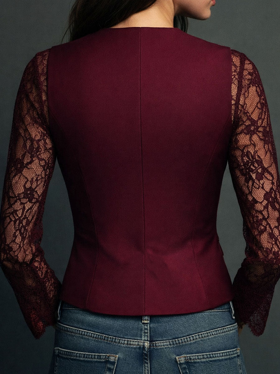 Noémie | Hoge Zwarte Blazer met Semi-Transparante Mouwen