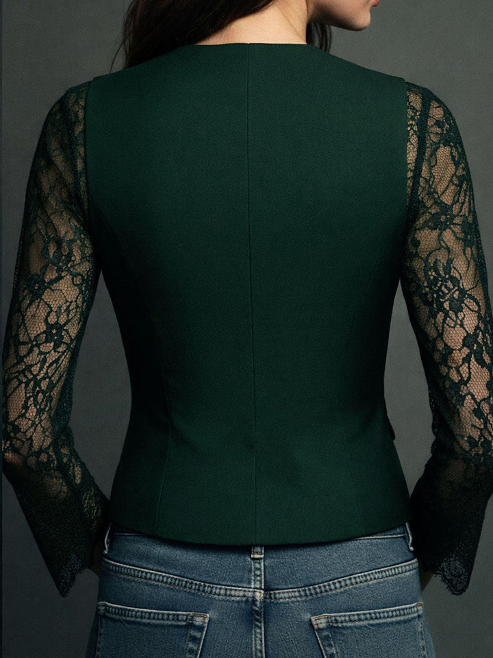 Noémie | Hoge Zwarte Blazer met Semi-Transparante Mouwen