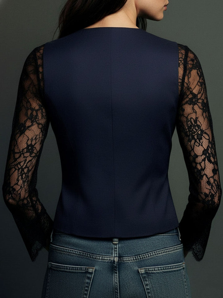 Noémie | Hoge Zwarte Blazer met Semi-Transparante Mouwen
