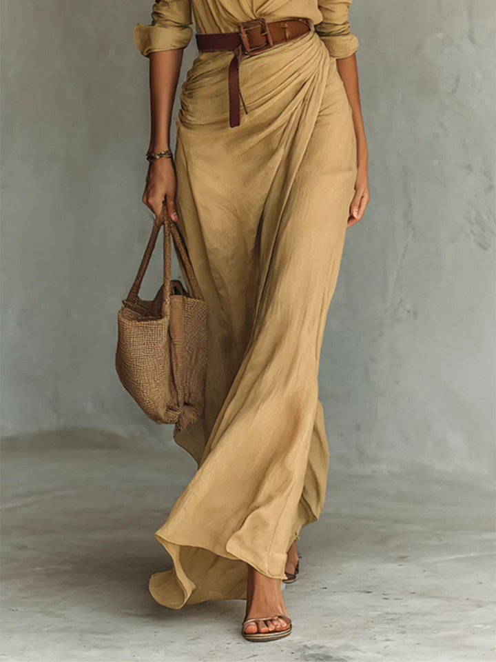 Camille™ | Maxi Jurk met Revers en Tailleceintuur