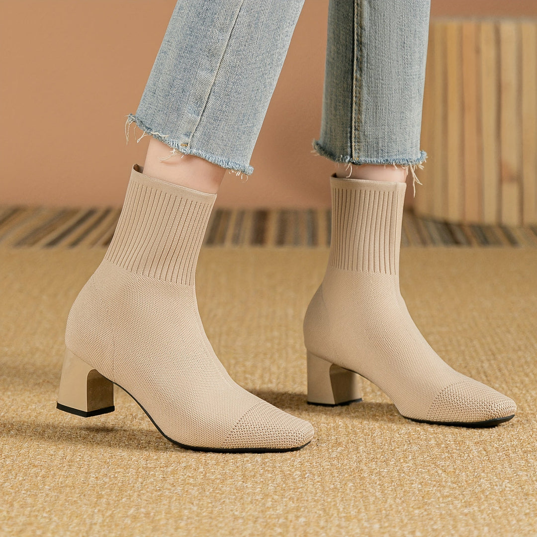Paulette™ – Comfortabele tricot enkellaarsjes met stabiele en flexibele hak