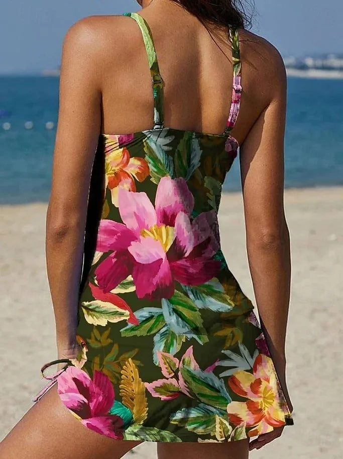 Fiesta | Bloemige tankini-set met grafisch ontwerp dat de buik bedekt