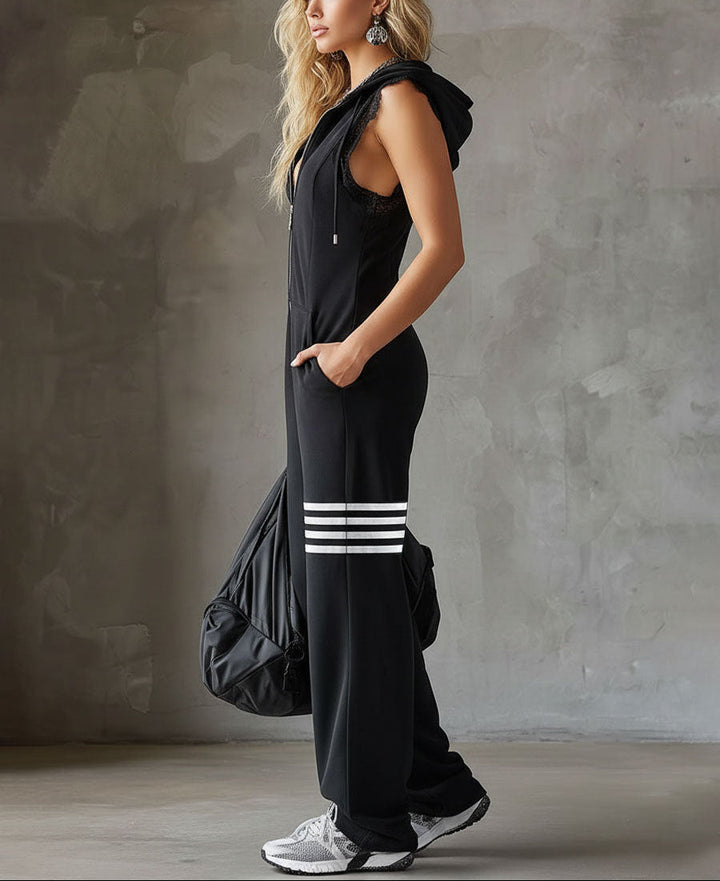 Giada - Retro sportieve jumpsuit met capuchon en strepen