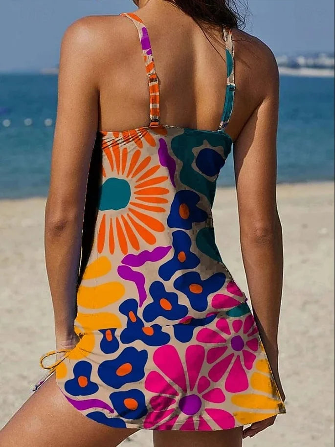 Fiesta | Bloemige tankini-set met grafisch ontwerp dat de buik bedekt