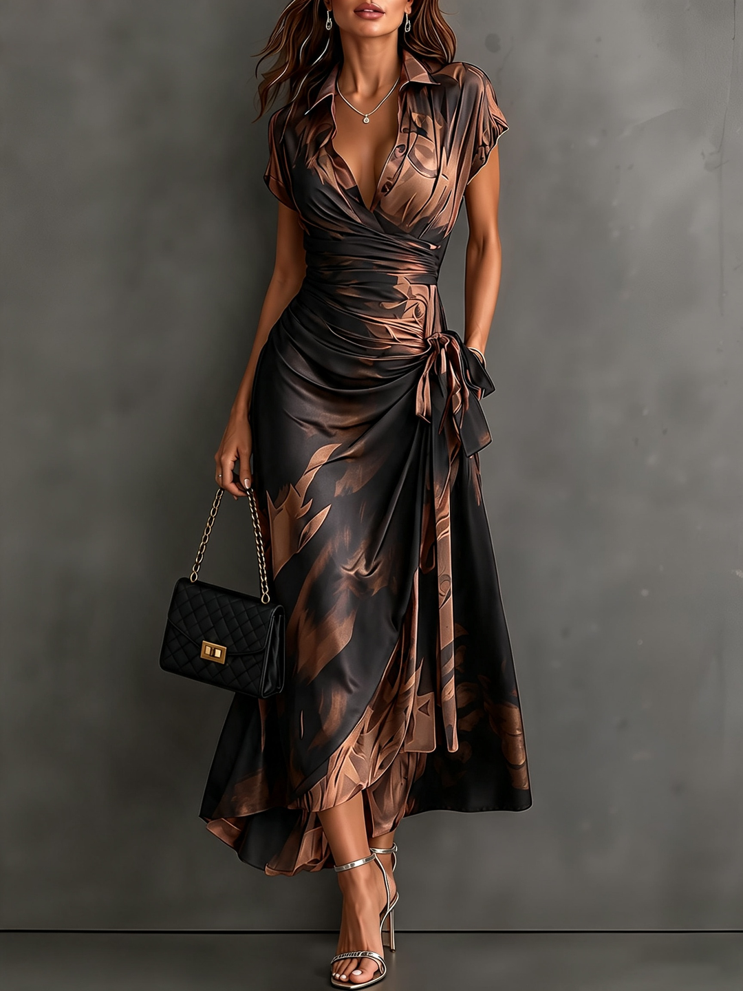 Saffraan | Abstracte Print Herfst Jurk
