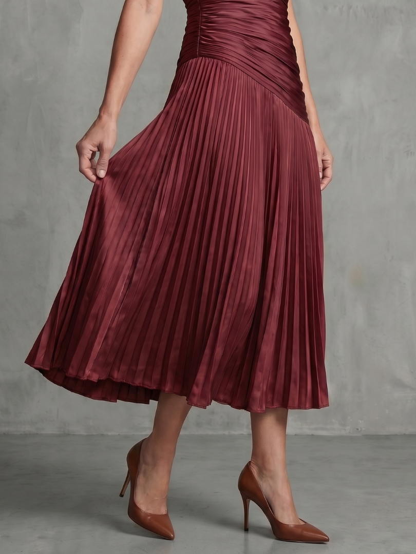 Theodora | Plissé Taille Stripe Midi Jurk