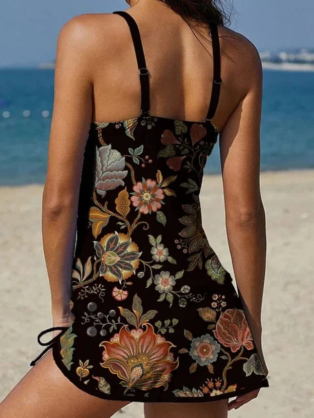 Fiesta | Bloemige tankini-set met grafisch ontwerp dat de buik bedekt