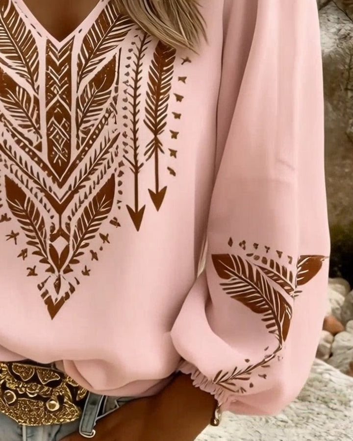 Blouse met Volumineuze Mouwen en Brede V-Hals
