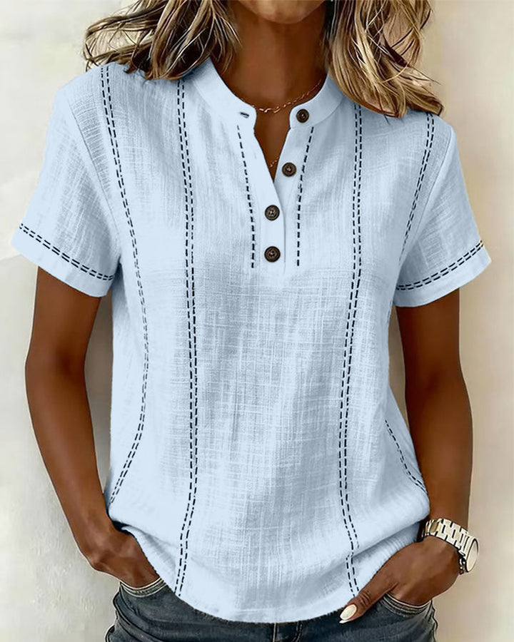 T-shirt Informele Stijl V-hals met Knopen