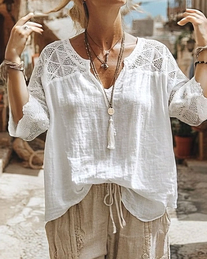 Blouse met V-hals en Kantdetails
