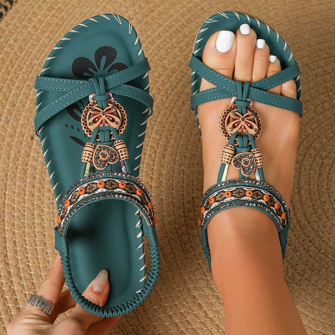 Soléa | Platte Boheemse Sandalen met Versieringen