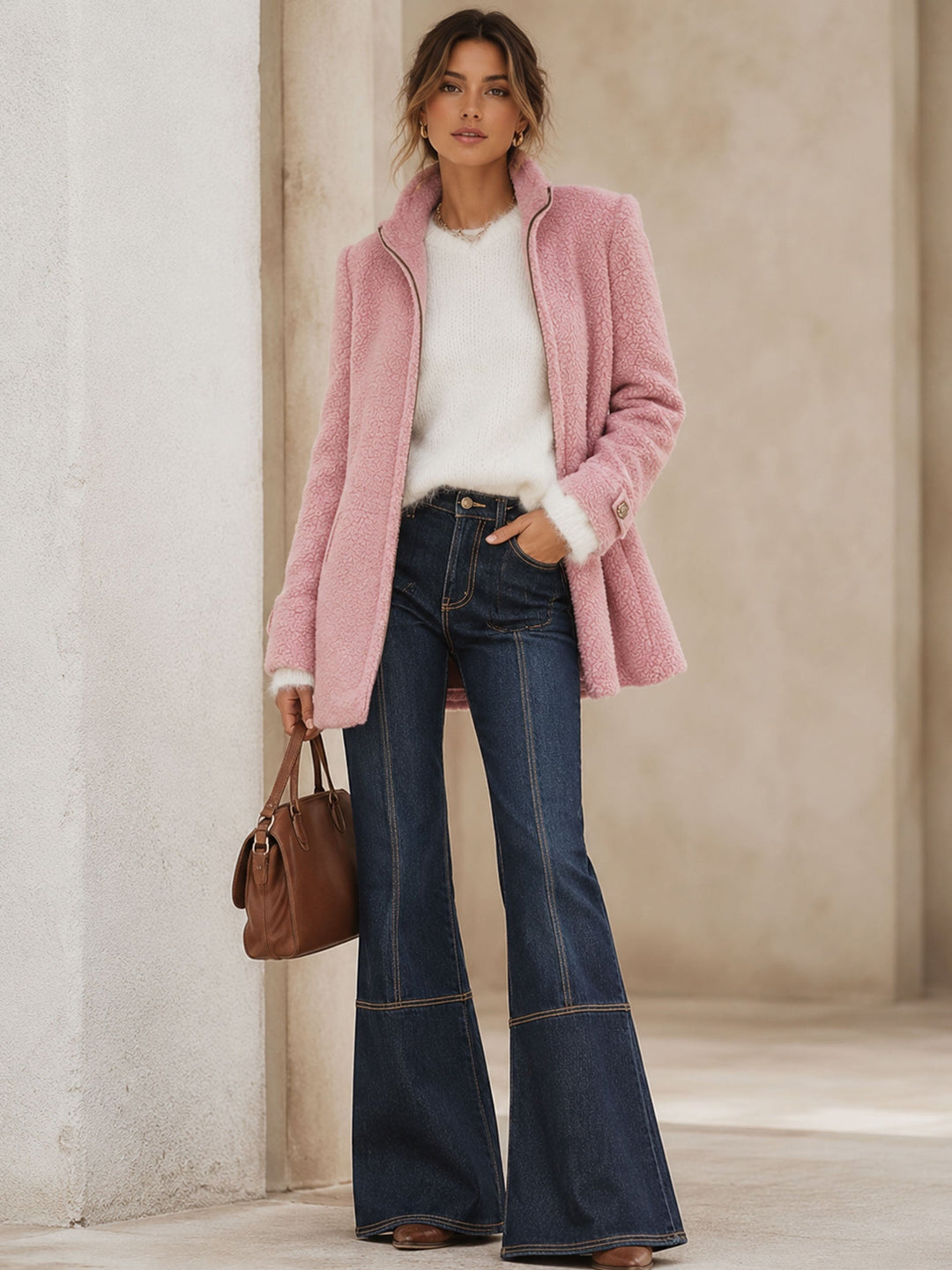 Rosalie | Vintage roze fleece jack met rits