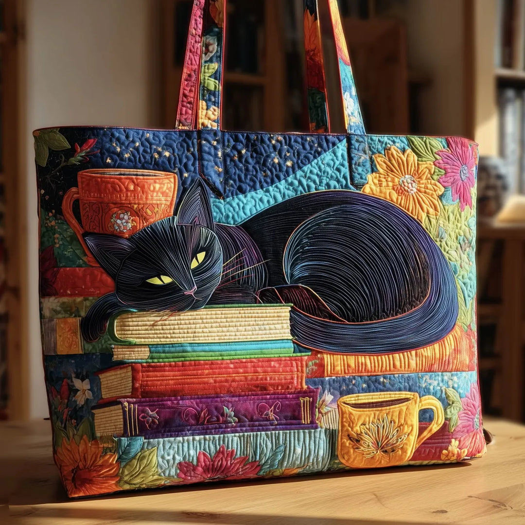 Handgemaakte Chat Noir Tas met Boeken en Mokken