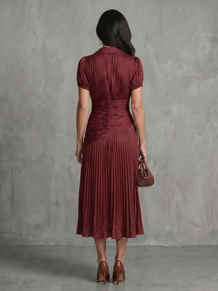 Theodora | Plissé Taille Stripe Midi Jurk