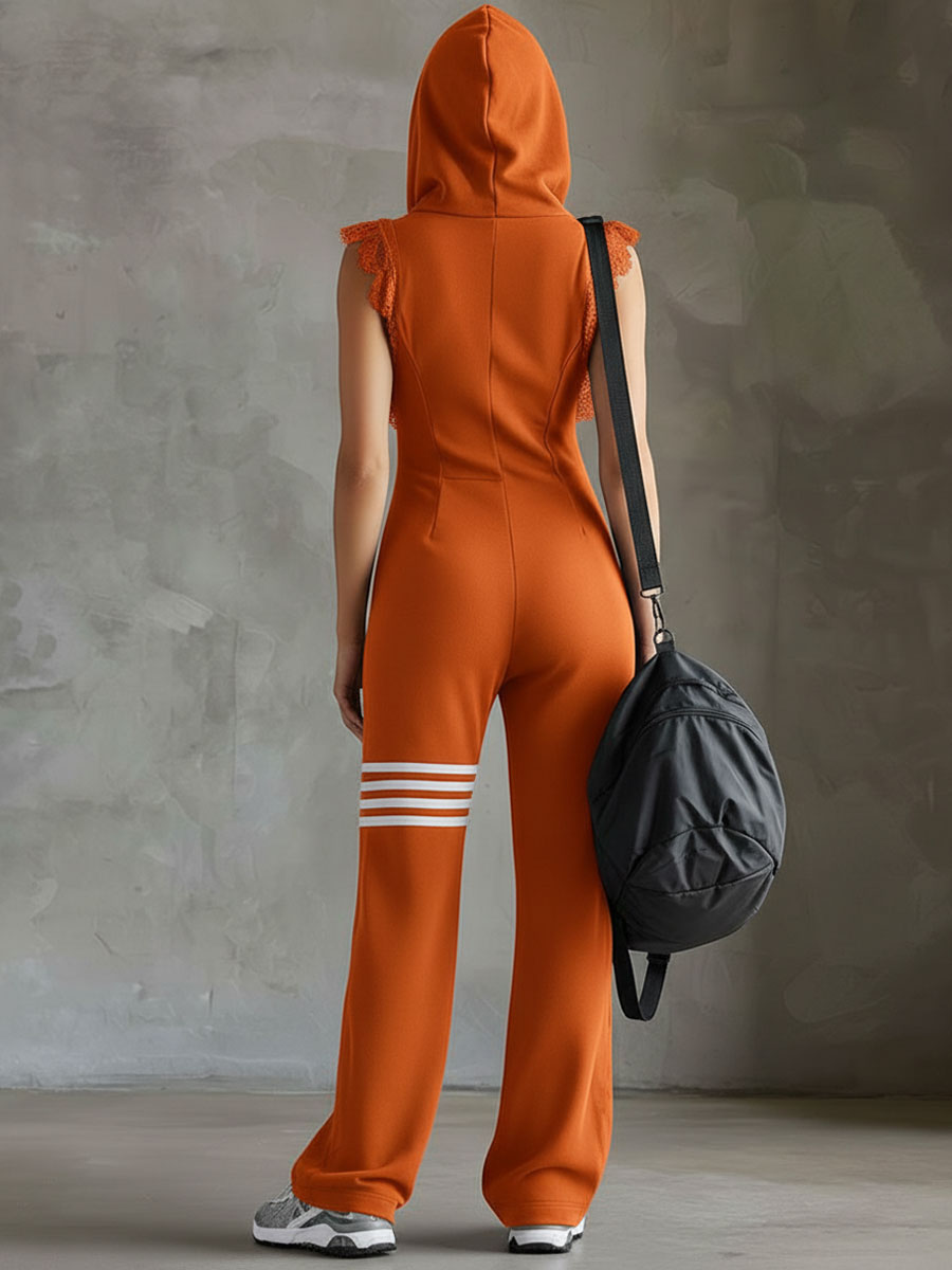 Giada - Retro sportieve jumpsuit met capuchon en strepen