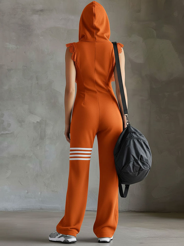 Giada - Retro sportieve jumpsuit met capuchon en strepen