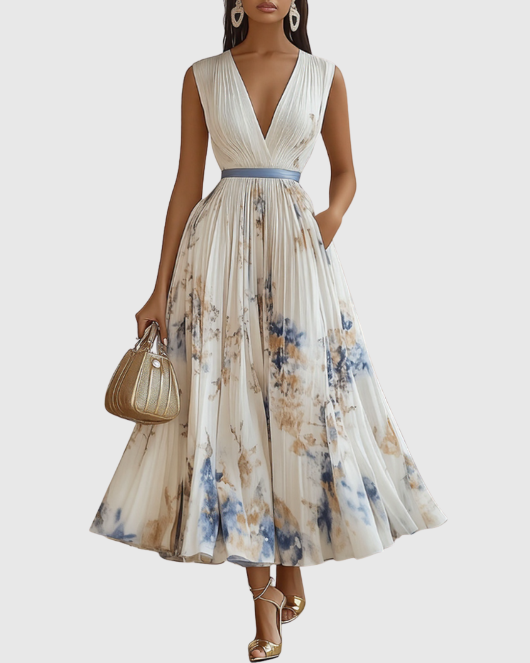 Rowella | Elegante Maxi Plissé Jurk
