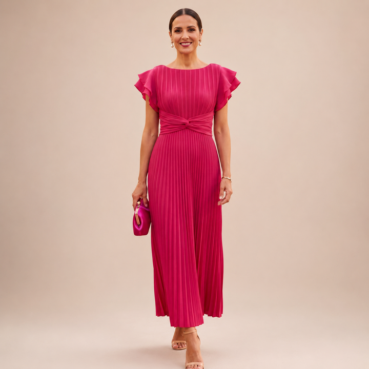 SERAPHINA | Elegante Plissé Maxi Jurk met Gedraaide Taille