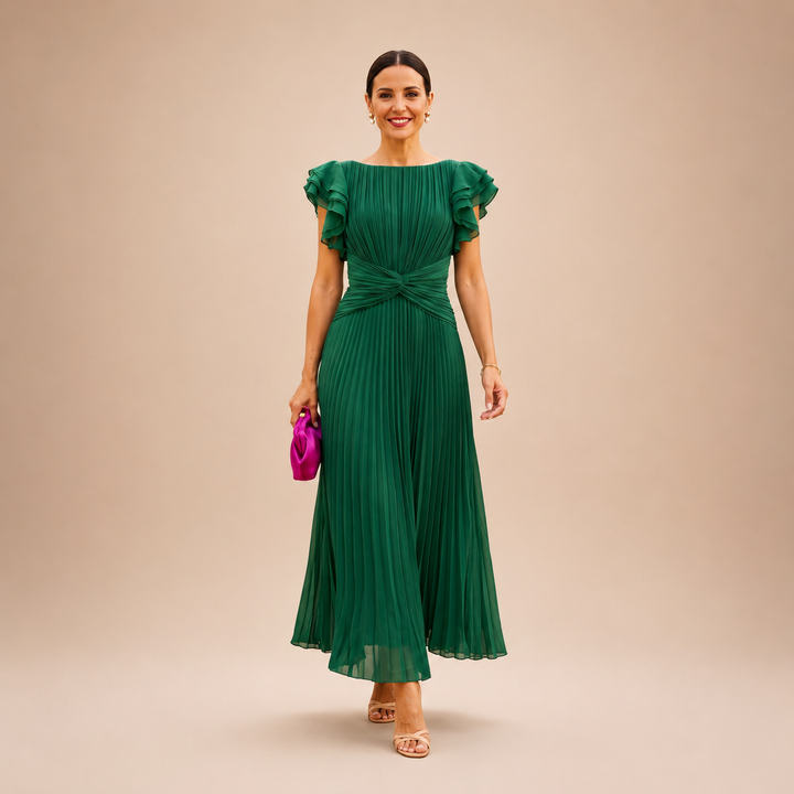 SERAPHINA | Elegante Plissé Maxi Jurk met Gedraaide Taille