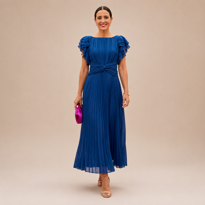 SERAPHINA | Elegante Plissé Maxi Jurk met Gedraaide Taille