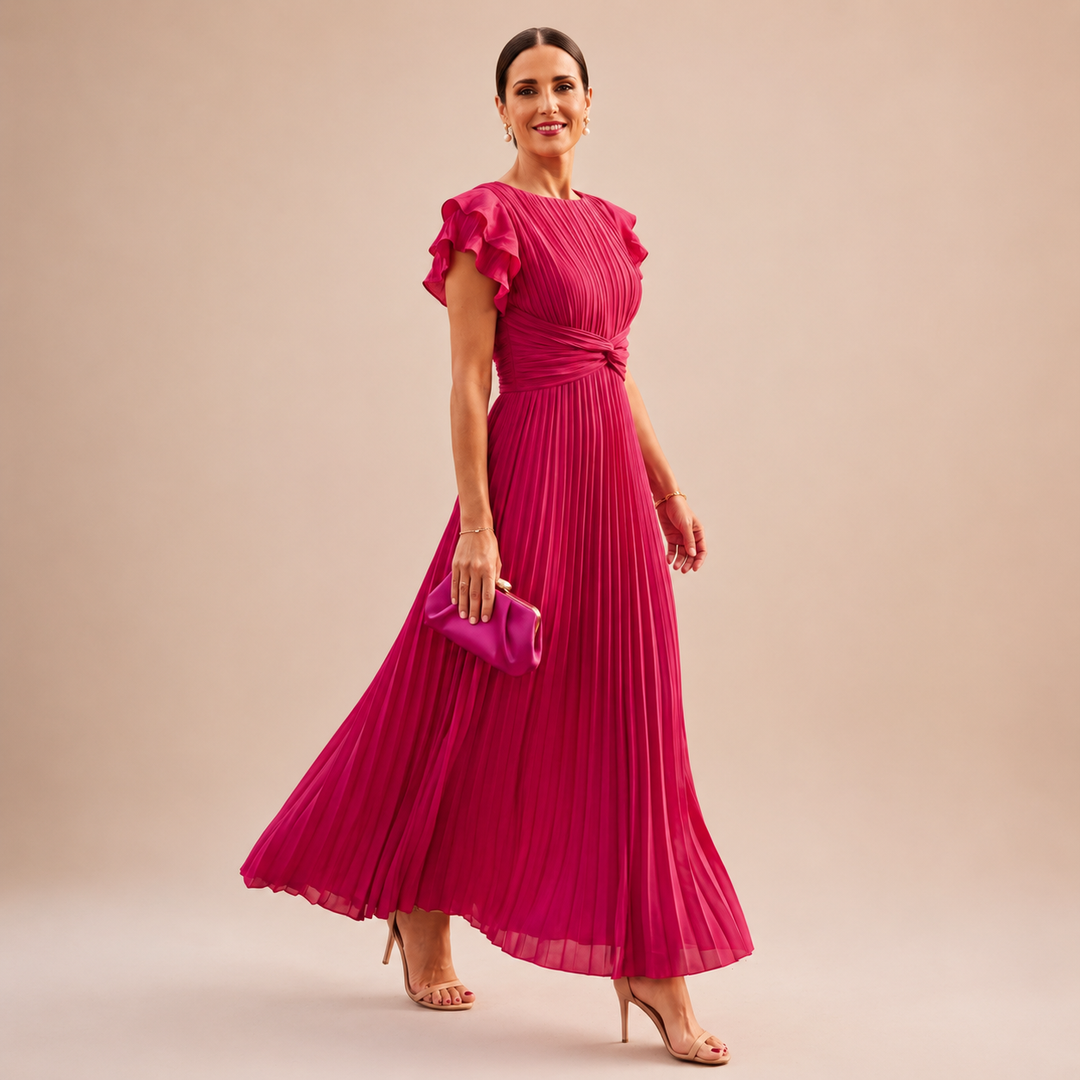 SERAPHINA | Elegante Plissé Maxi Jurk met Gedraaide Taille
