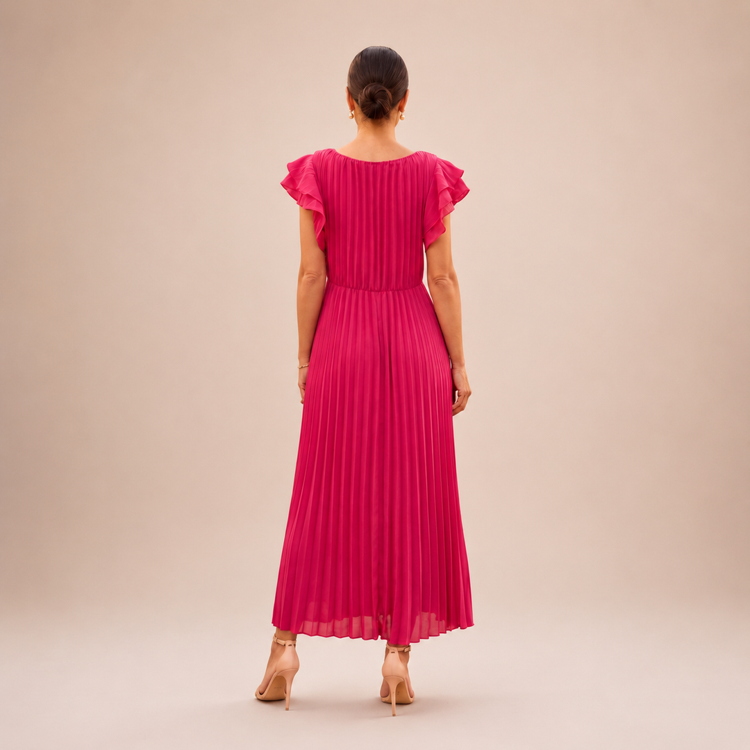 SERAPHINA | Elegante Plissé Maxi Jurk met Gedraaide Taille
