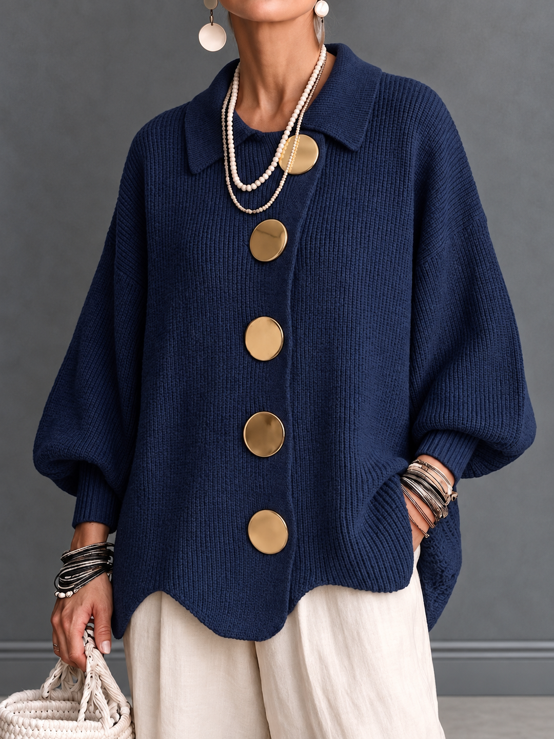Karina | Oversized cardigan met kraag en knopen