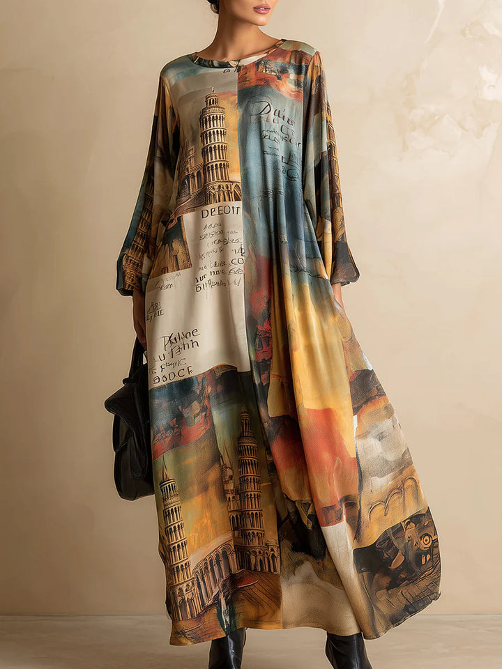 Losse en stijlvolle maxi-jurk met urban-stijl print