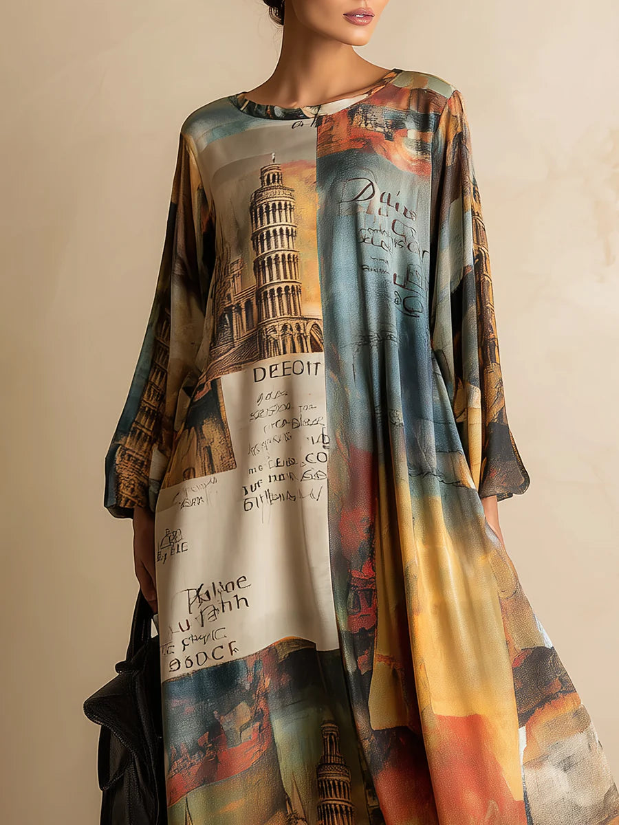 Losse en stijlvolle maxi-jurk met urban-stijl print