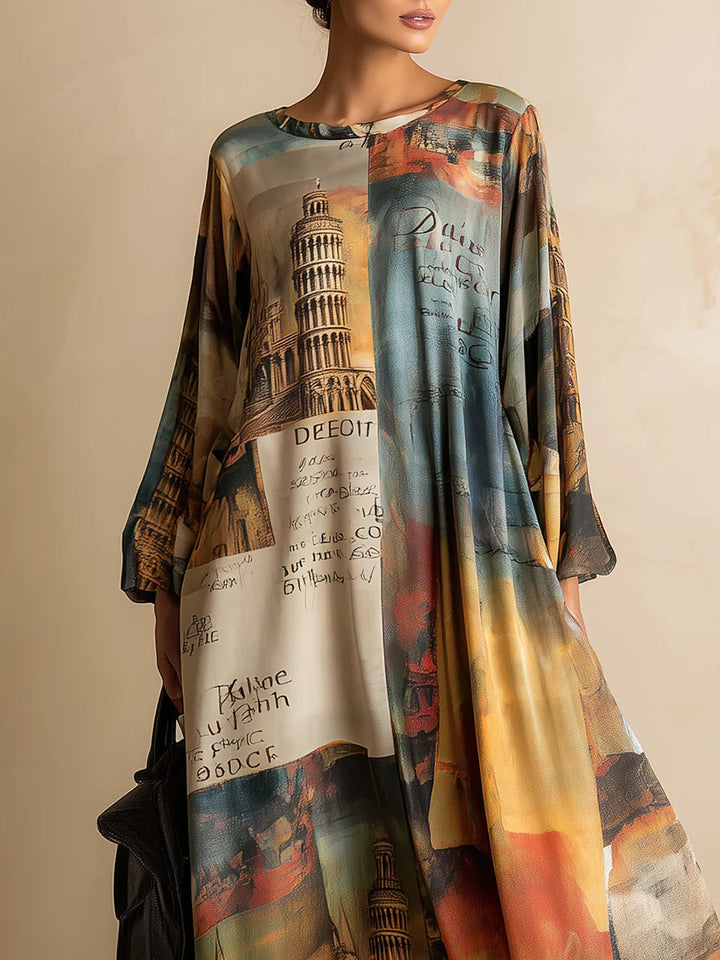 Losse en stijlvolle maxi-jurk met urban-stijl print