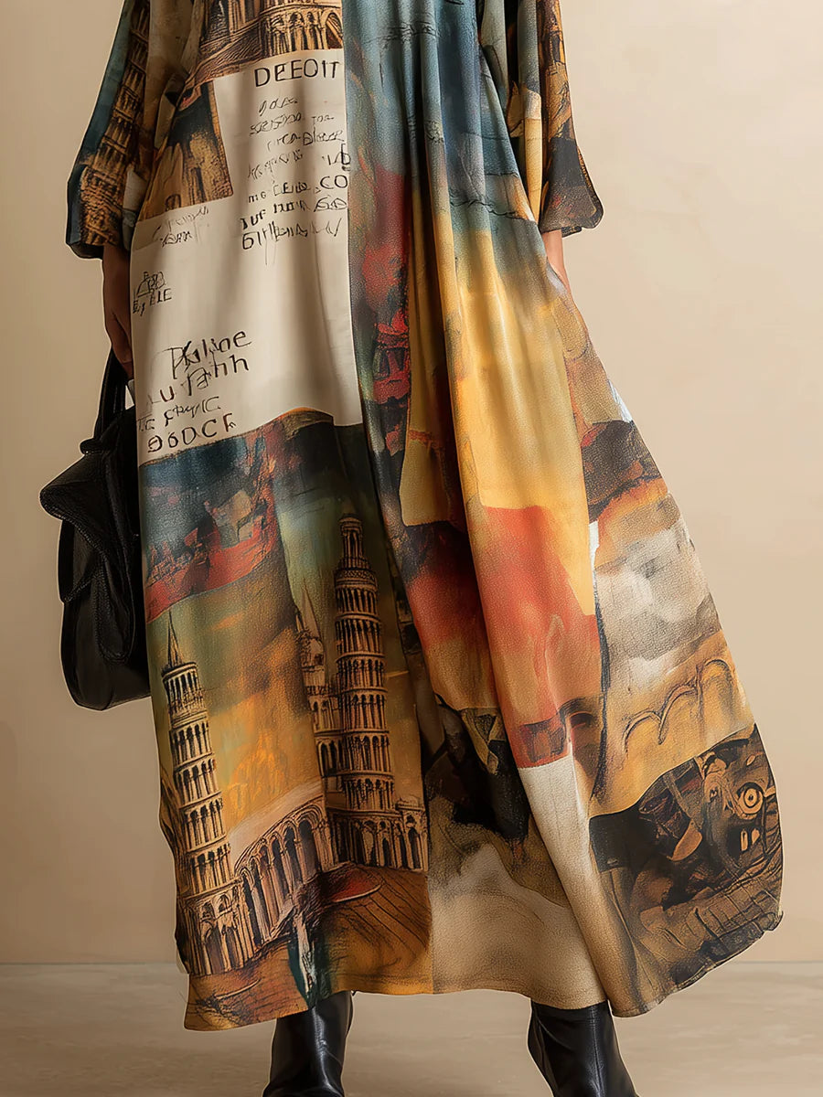 Losse en stijlvolle maxi-jurk met urban-stijl print