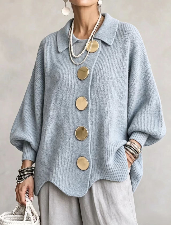 Isadora | Oversized Cardigan met Kraag en Grote Metalen Knopen