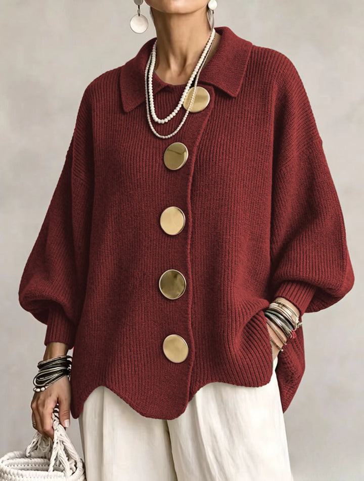 Isadora | Oversized Cardigan met Kraag en Grote Metalen Knopen