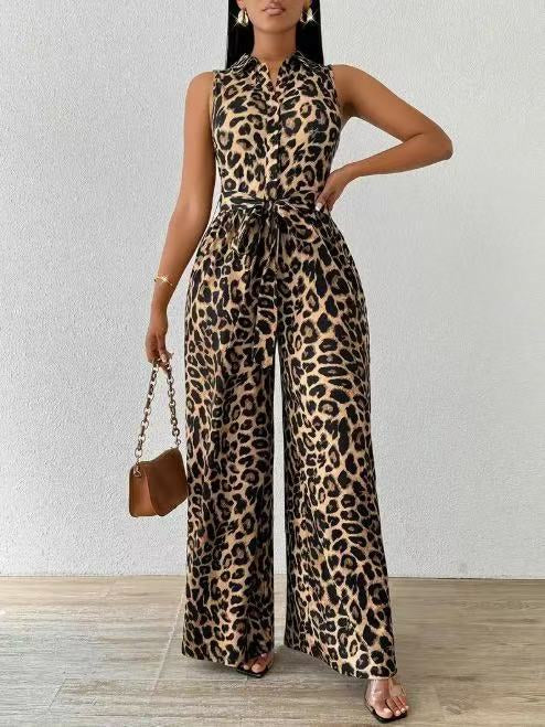 Frankie™ Luipaard Jumpsuit | Mouwloze Diepe V-Hals Jumpsuit