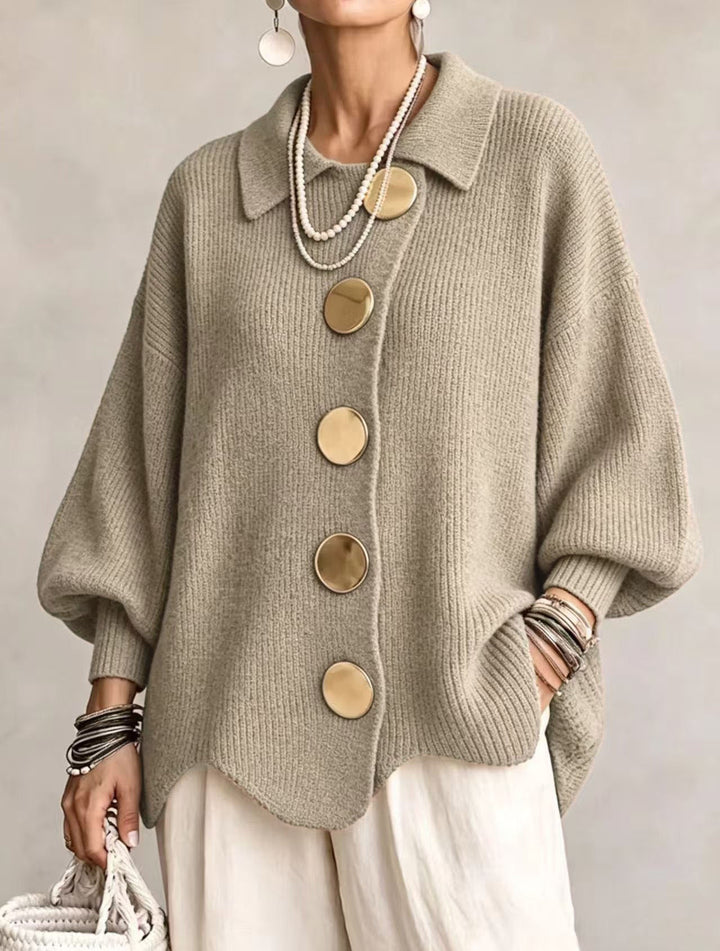 Isadora | Oversized Cardigan met Kraag en Grote Metalen Knopen