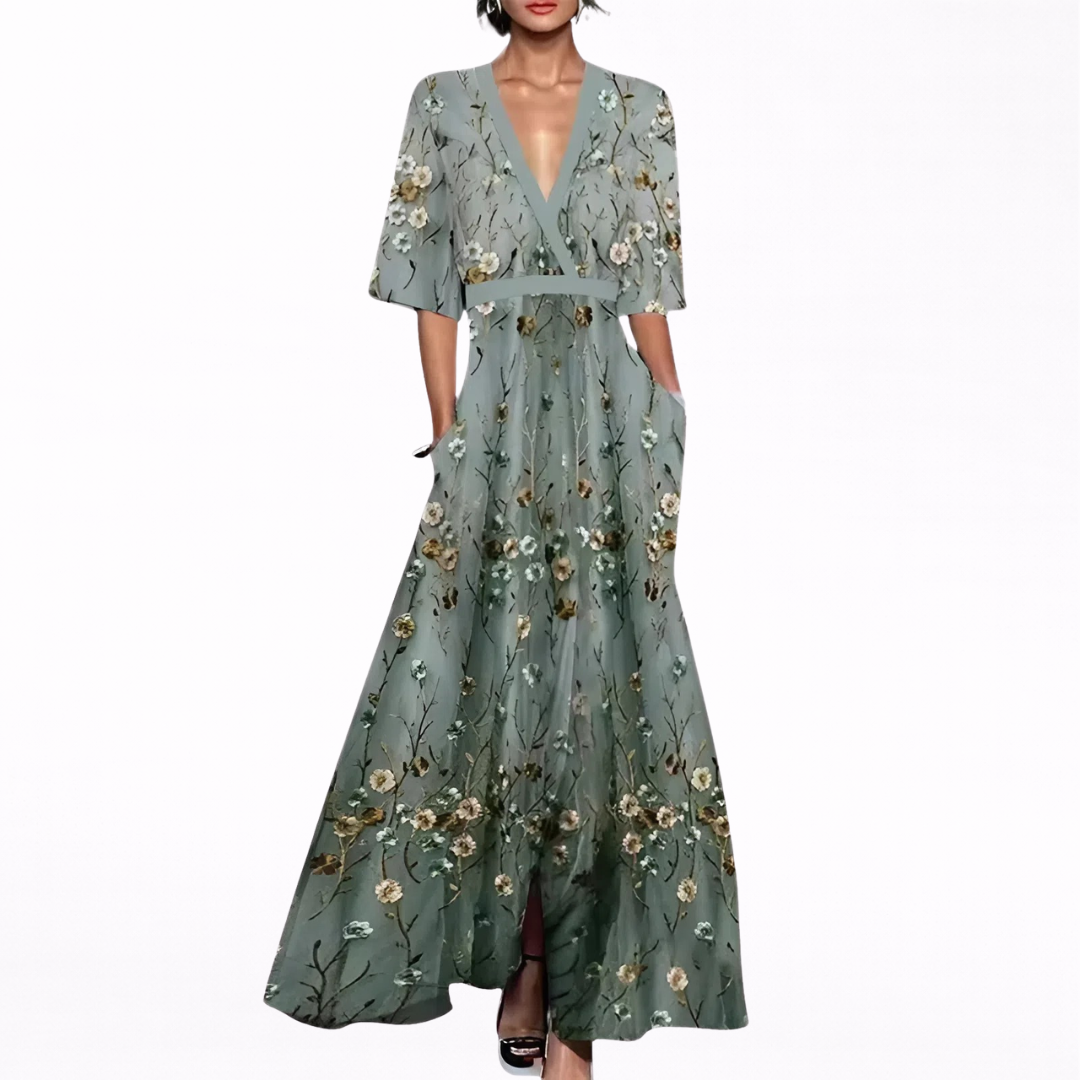 Alma | Lange Elegante Jurk met Bloemen