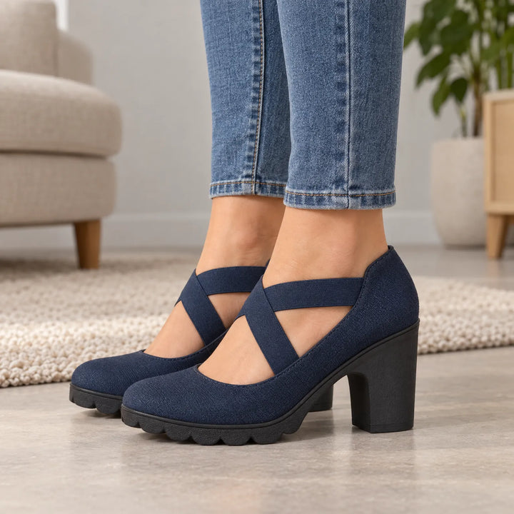 Mary Jane stijl schoenen met gekruiste bandjes, blokhak & profielzool