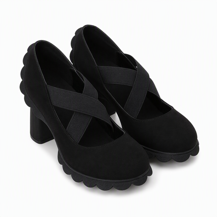 Mary Jane stijl schoenen met gekruiste bandjes, blokhak & profielzool