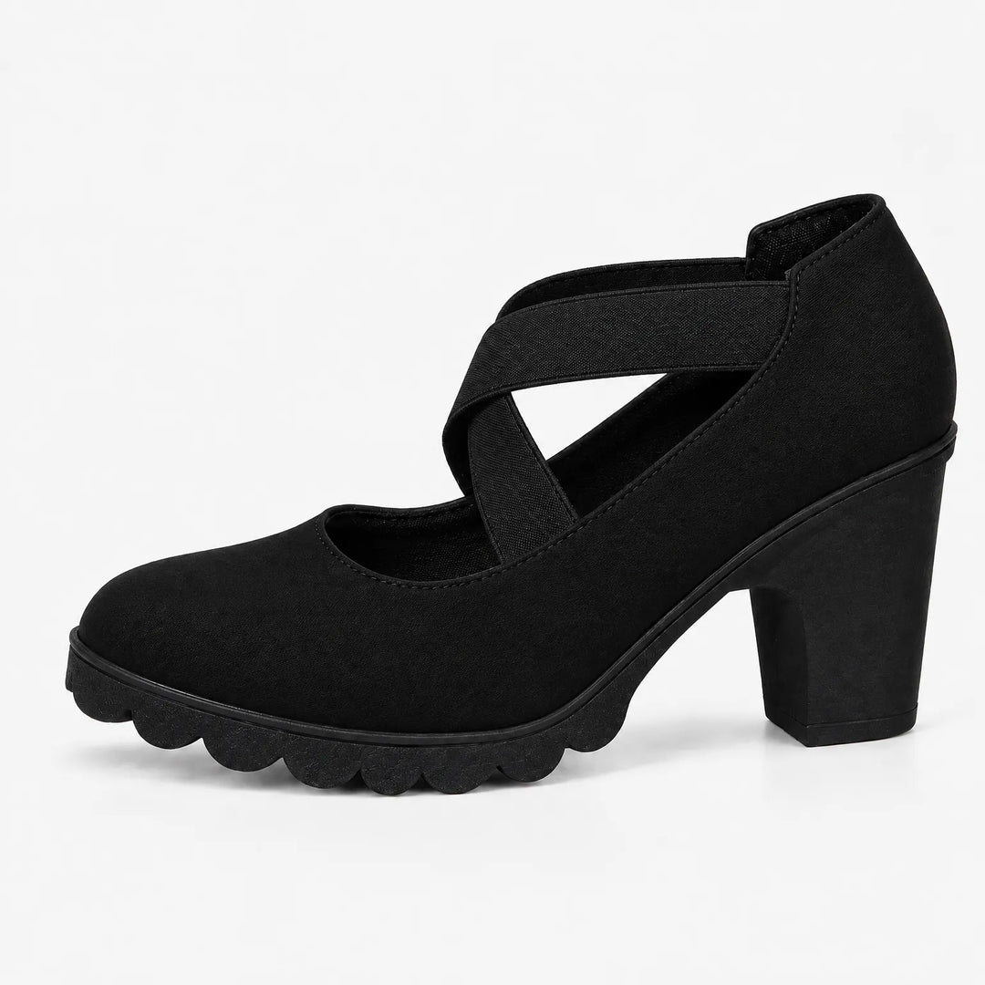 Mary Jane stijl schoenen met gekruiste bandjes, blokhak & profielzool