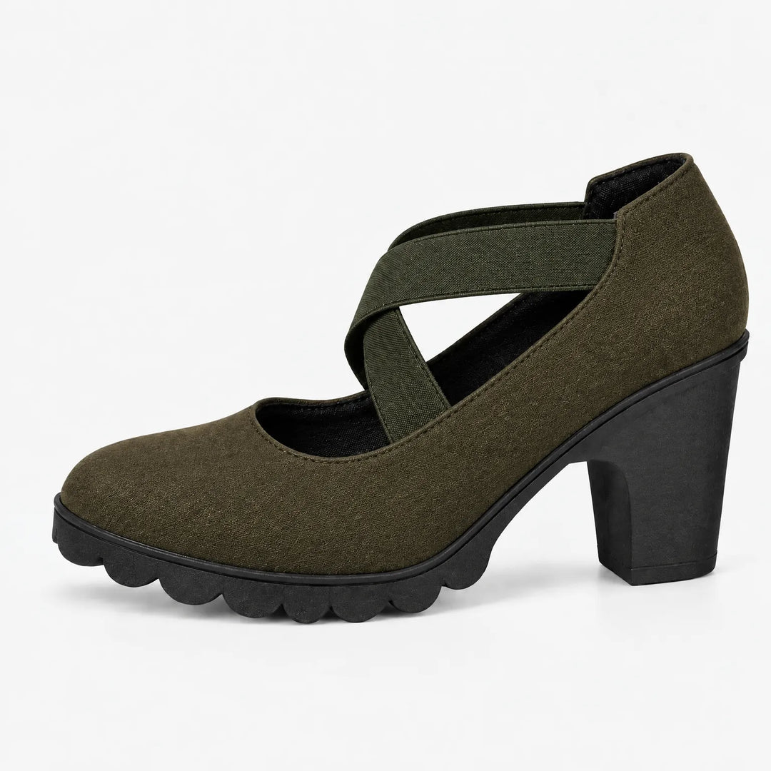 Mary Jane stijl schoenen met gekruiste bandjes, blokhak & profielzool