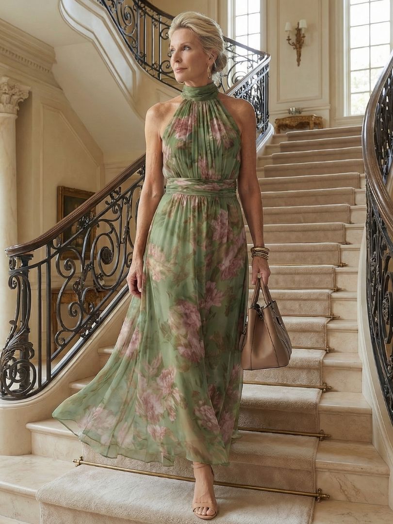 Mirelle | Geraffineerde Halter Midi Jurk
