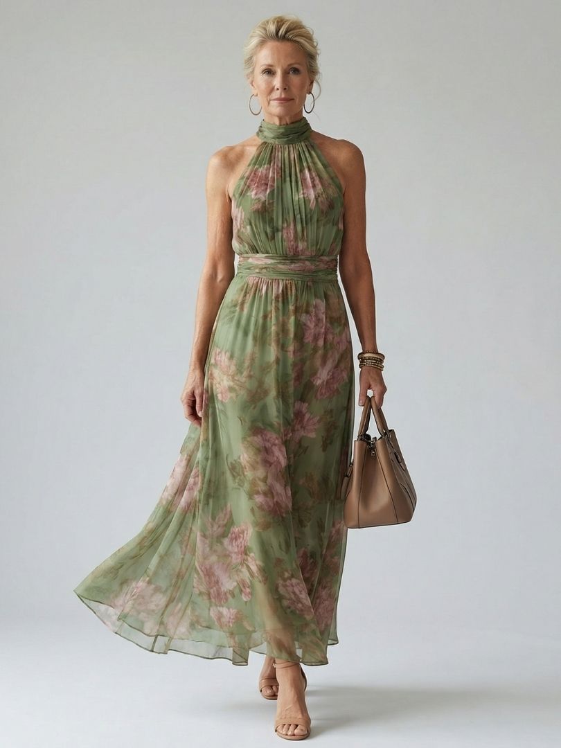 Mirelle | Geraffineerde Halter Midi Jurk
