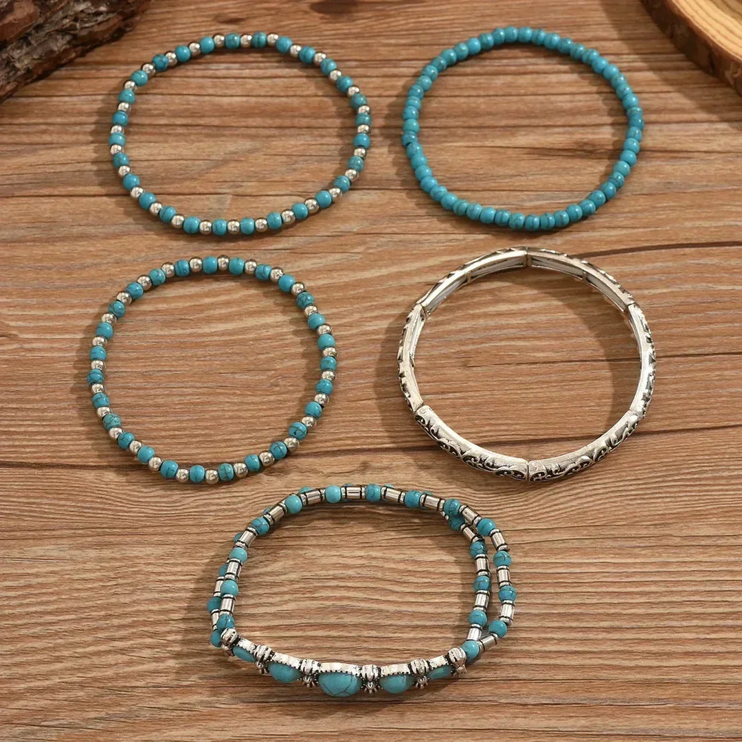 Mirella boho armbandenset met turkooizen kraaltjes