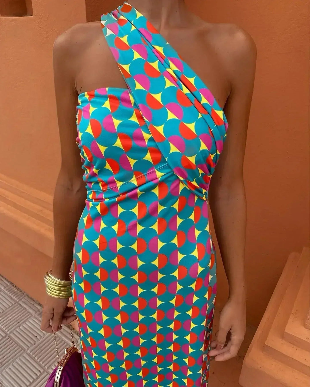 Moderne Chique Diagonale Midi Jurk