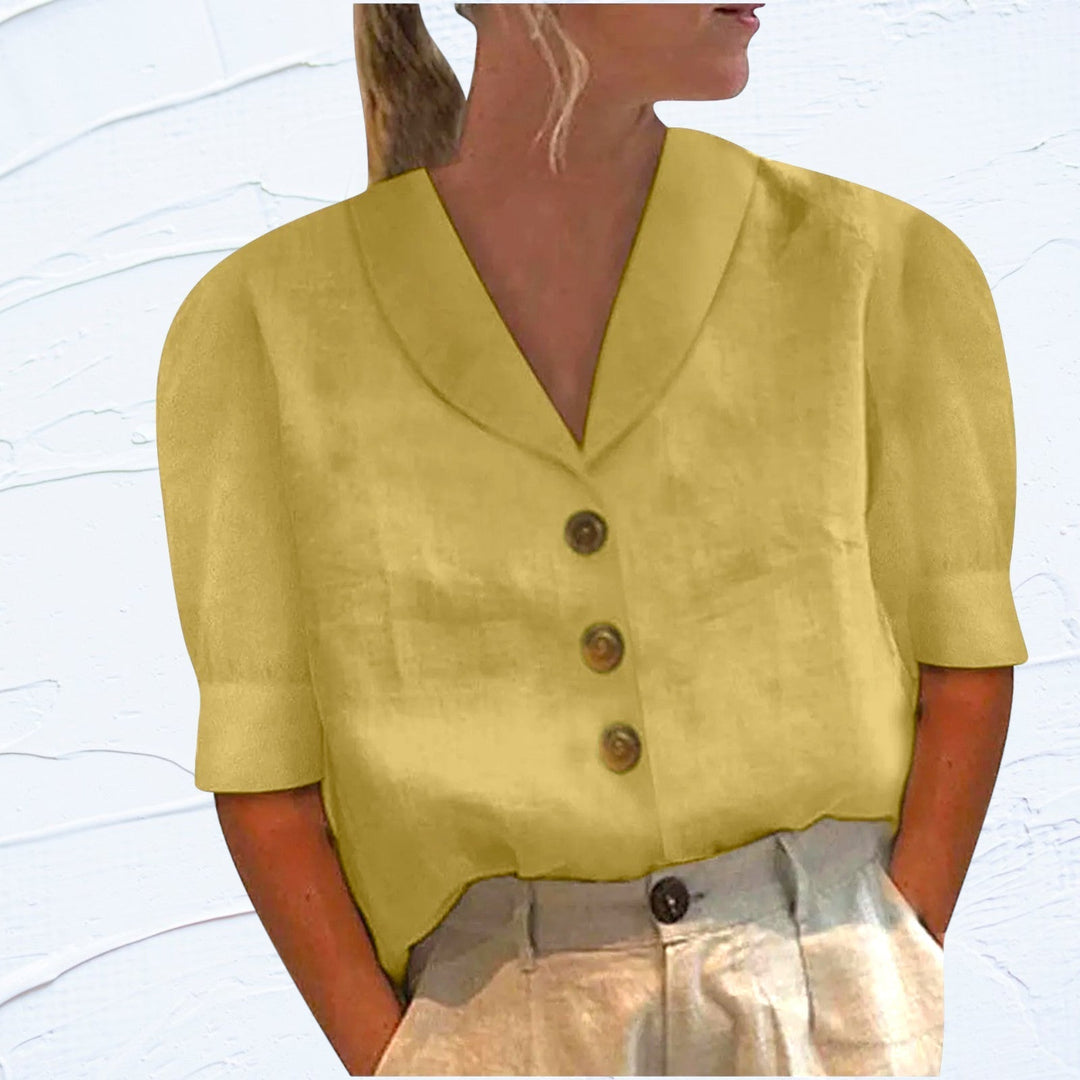 Retro-Chique Knopblouse met Geknoopte Voorkant